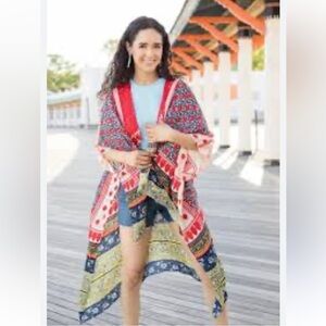 SAACHI Colorful Color block Floral Boxy Cut Kimono